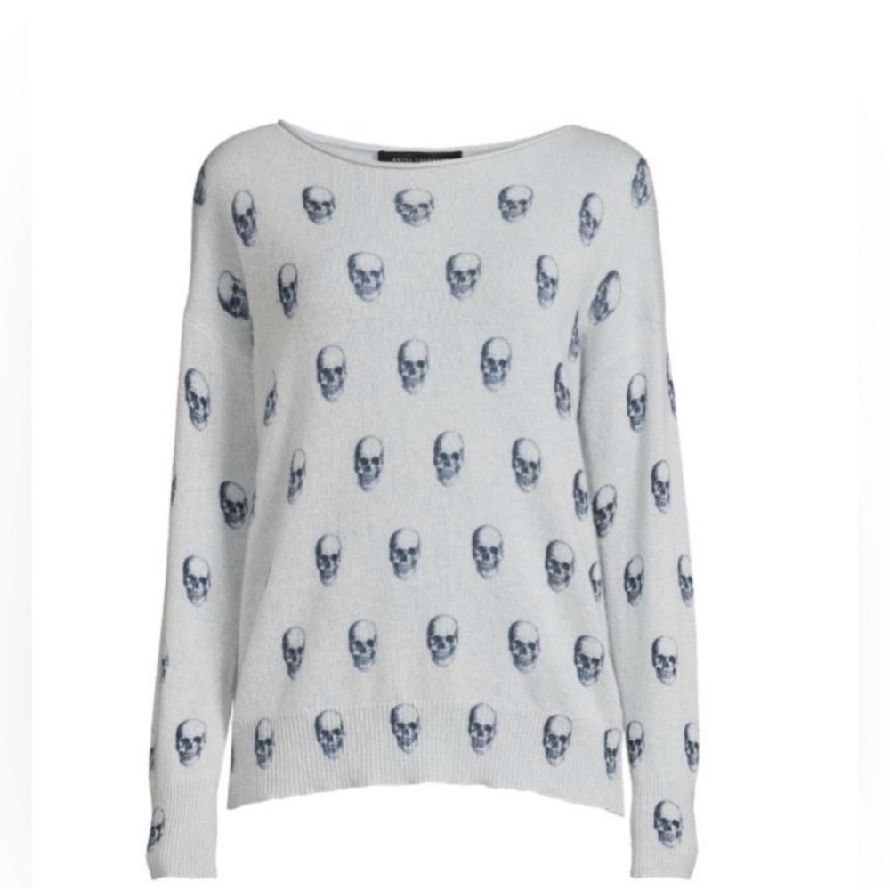 Skull Cashmere White and Blue Crew Neck Sweater
